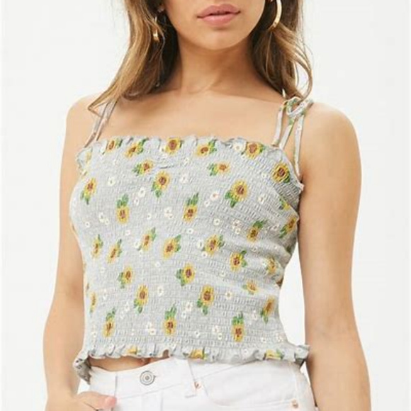Forever 21 Tops - Forever 21 Sunflower Cropped Smocked Top NWT XL